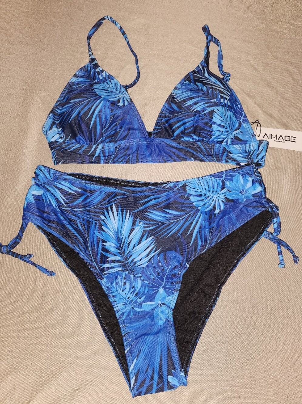 A|Image Blue Tropical Print Triangle Bikini Set